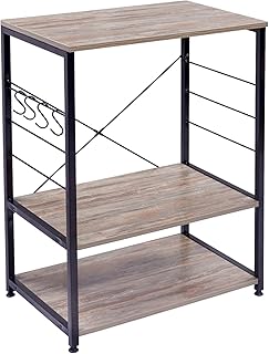 WOLTU RGB9309dc Küchenregal Standregal Mikrowellenhalter Bäcker Regal Metallregal aus Holz und Stahl, mit 3 Ablagen, ca. 60 x 40 x 82 cm, Schwarz + Dunkelbuche