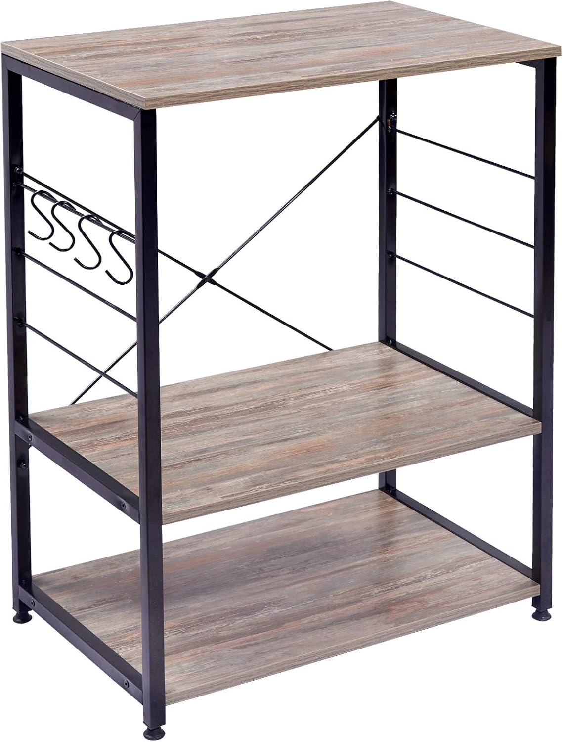 WOLTU RGB9309dc Küchenregal Standregal Mikrowellenhalter Bäcker Regal Metallregal aus Holz und Stahl, mit 3 Ablagen, ca. 60 x 40 x 82 cm, Schwarz + Dunkelbuche