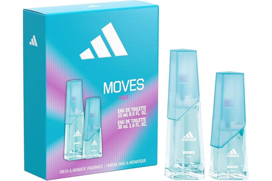 adidas Moves for Her Giftset 0.5 fl oz EDT + 1 fl oz EDT, Notes of Grapefruit, Peppermint, Tomato, Women’s Fragrance, Long Lasting, Sporty Fragrance, Travel Size