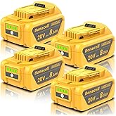 Bonacell 4Packs 20V 8000mAh Replacement for Dewalt 20V Max Battery, Compatible with Dewalt 20 Volt Lithium Battery DCB200 DCB206 DCB207 DCB201 DCB204 Series Power Tools