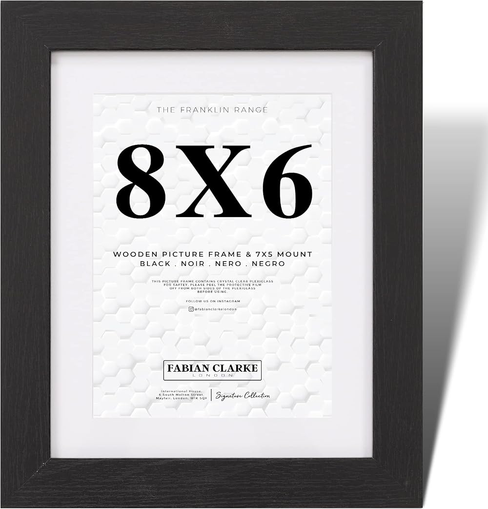 Fabian Clarke London 8x6 Modern Black Wooden Frame with White Mount 7x5