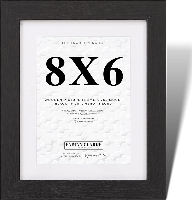 Fabian Clarke London 8x6 Modern Black Wooden Frame with White Mount 7x5