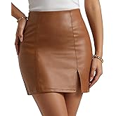 MANGOPOP Womens High Waist Bodycon Mini Short Faux Leather Skirt with Slit