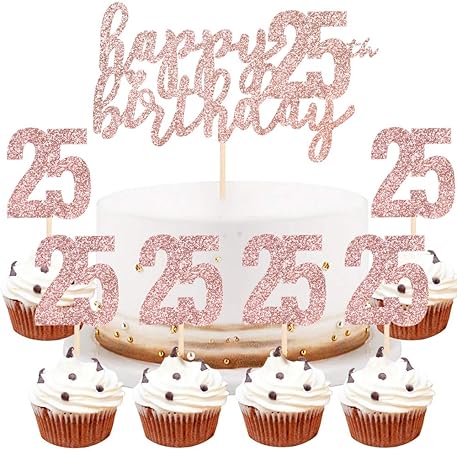 Amazon Co Jp Lveud ハッピーバースデーケーキトッパー ローズゴールド 25歳の誕生日ハッピーケーキトッパー デジタル25ペーパーカップケーキトッパー 誕生日パーティーデコレーション 1 6 25 ホーム キッチン