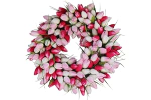The Wreath Depot's Pink & White Tulip Door Wreath, 19 Inch, Silk, Full Design, Valentine's Wreath, Gift Box Included