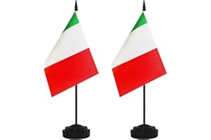 YAMIUO 2 Pack Italy Desk Flag Set, Italian Desktop Small Miniature Table Office Flag with 12" Black Pole and Black Base, Offices, Classroom, Home, Festival Decoration (Italy)