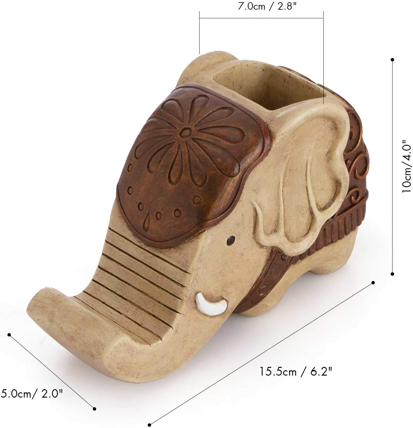 Pen Pencil Holder with Phone Stand, Coolbros Resin Shaped Pen Container Cell Phone Stand Carving Brush Scissor Holder Desk Organizer Decoration for Office Desk Home Decorative (Elephant): Home Improvement