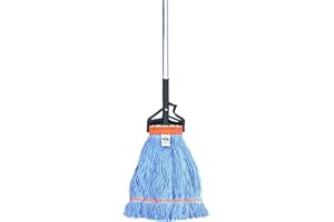 Nine Forty Industrial and Commercial-Grade Looped End Wet Mop - String Mop with 42”-72” Adjustable Aluminum Handle Length - Flip Grip Clamp - for Optimal Absorption and Durability - Blue