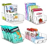 ELTOW 4-Pack Snack Organizer, 3-Compartment Plastic Bins with Removable Dividers, Chip & Food Storage for Pantry, Spices, Fridge, and Cabinet