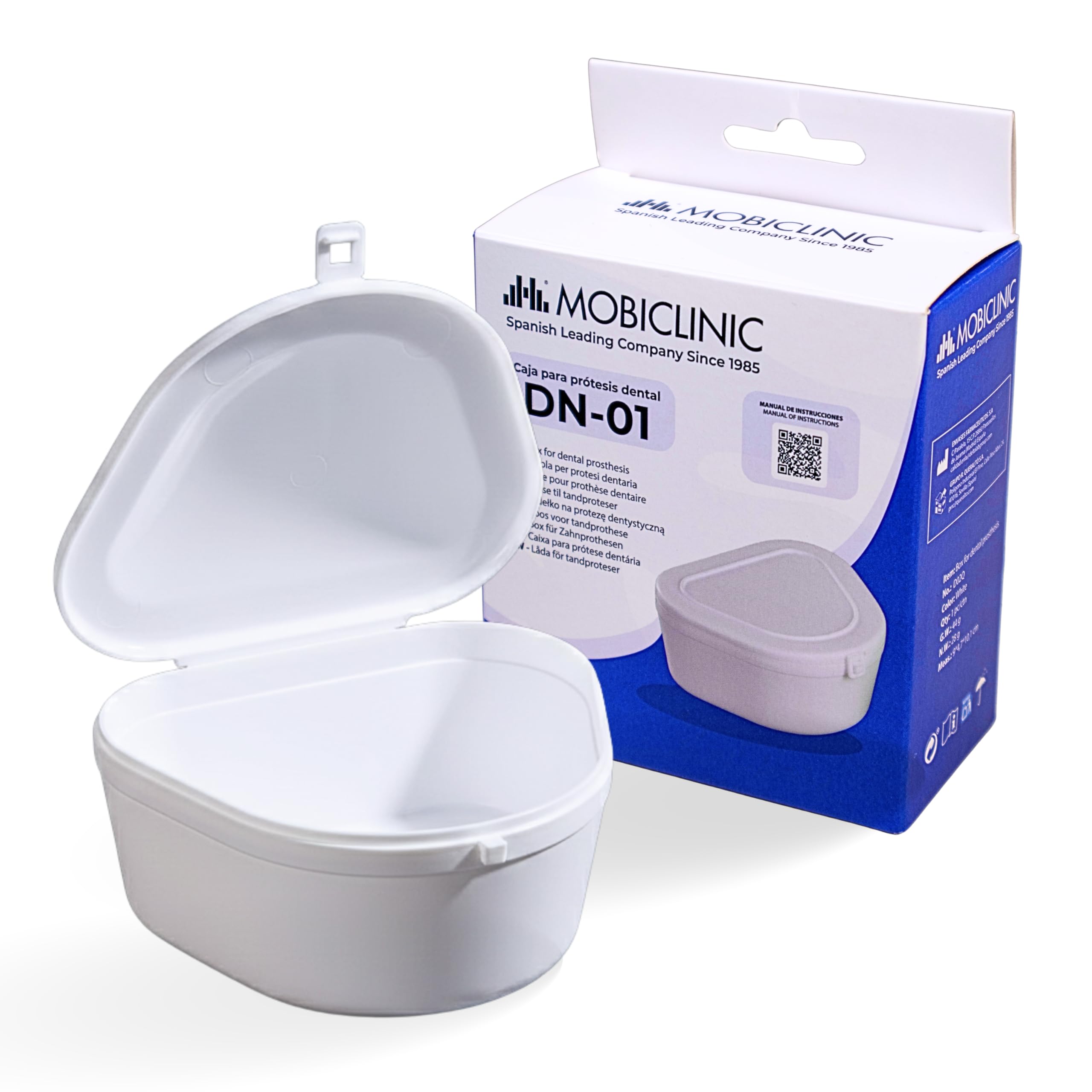 Mobiclinic®, Retainer Case, Reusable, Versatile for Adult and Pediatric Dentures, Implant and Denture Container, Hard Plastic, DN-01