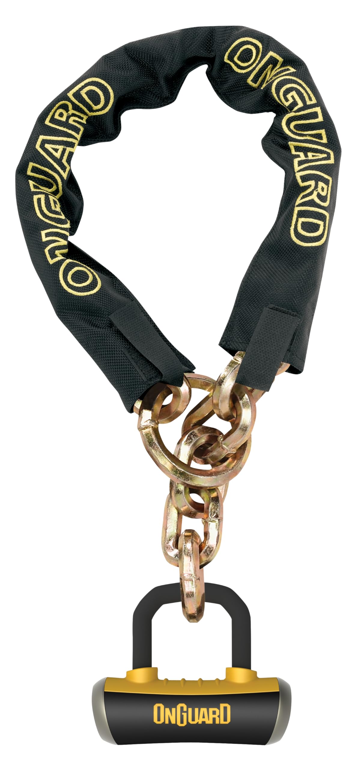Onguard Mastiff 8019LP Loop Chain Length 130cmx10mm links with Nini Shackle Lock 14mm, Gold Sold Secure