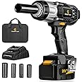 C P CHANTPOWER 20V Cordless Impact Wrench with 1/2” Chuck, Strong Motor Max Torque 450N.m, 4.0Ah Lithium-ion Battery, Variable Speed, 4PCS Sockets, Fast Charger and Tool Bag Included