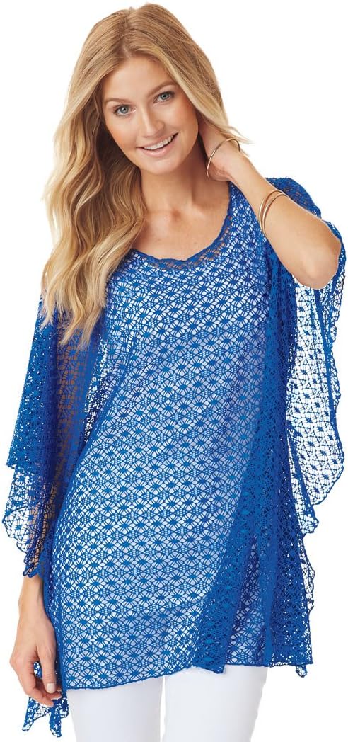 Alora Easy Style Mesh Poncho, Blue, One Size