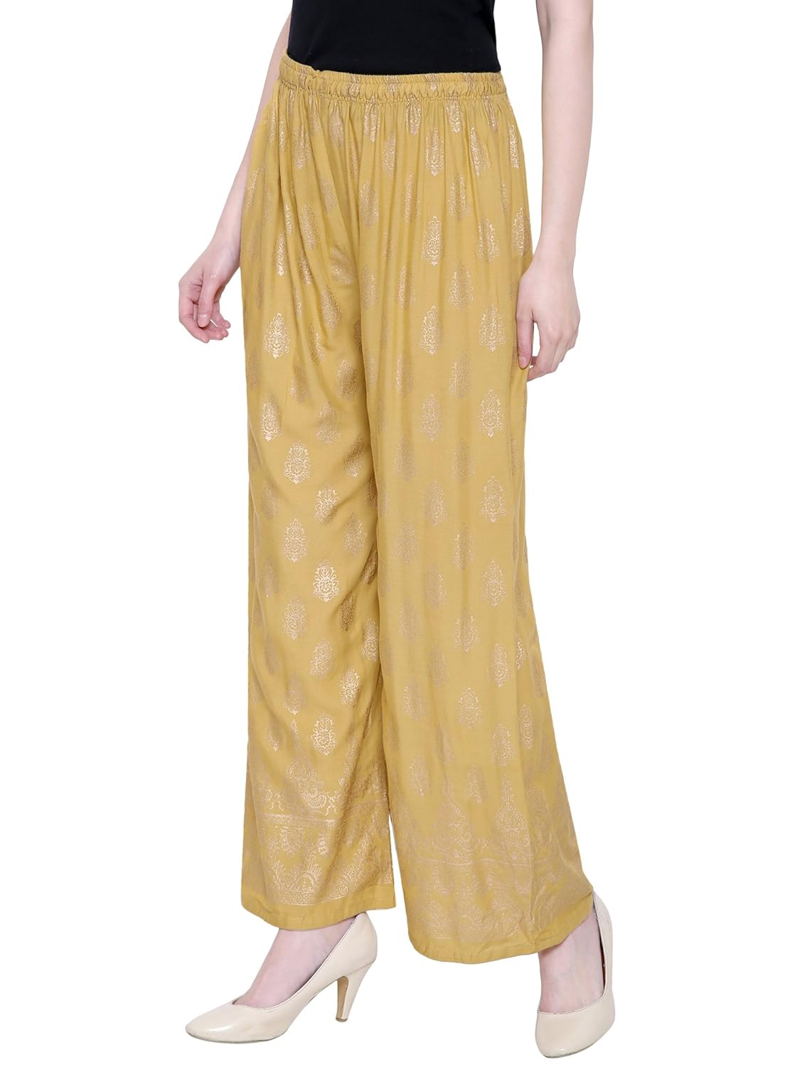 damen mode women rayon gold booty printed palazzo pants