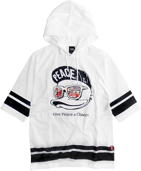 Amazon Duck Dude Tパーカー ダックデュード フード付 Tシャツ 国旗プリント かっこいい アヒル Lサイズ ホワイト Tシャツ カットソー 通販