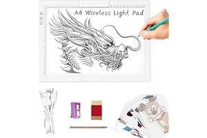 A4 Wireless LED Light Pad with Innovative Stand and Top Clip, TOHETO Rechargeable Battery Powered Light Box Stepless Dimmable 6 Levels Brightness Cordless Light Board for Tracing Weeding Vinyl (White)