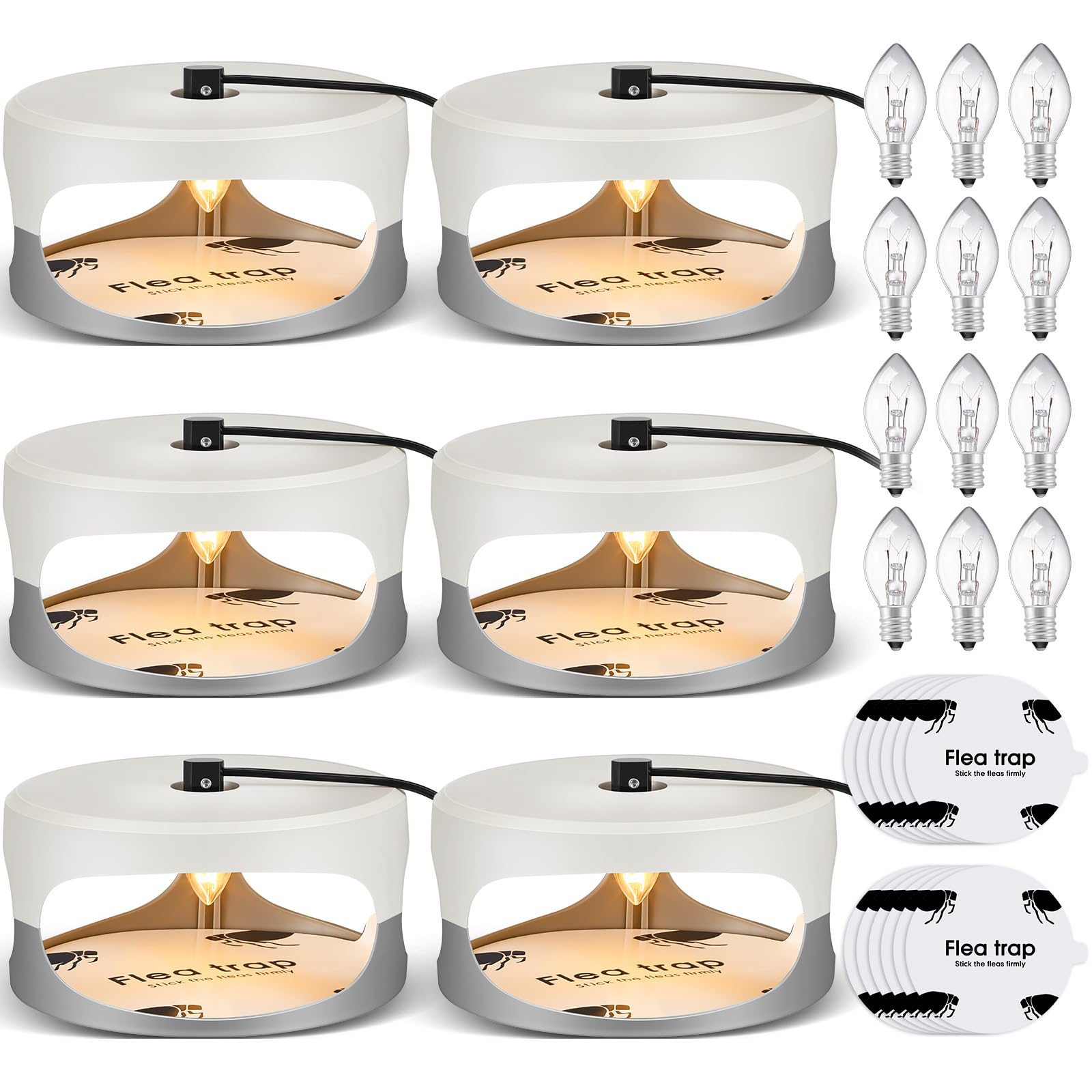 Photo 1 of Qualirey 6 Pack Flea Traps with Sticky Disc Bulbs Flea Traps for Inside Your Home Flea Light Trap for Indoor Safe to Pets (White Gray)
