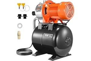 VEVOR 1.6 HP Shallow Well Pump with Pressure Tank, 1320 GPH, Automatic Irrigation Water Booster Pump with 30/50 PSI Pressure Switch for Home Garden Lawn, Certification for Drinking Water Security
