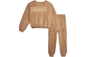 DKNY Girls' Jogger Set - 2 Piece Sherpa Fleece Pullover Hoodie and Jogger Sweatpants for Girls - Warm Sweatsuit Set (4-16)