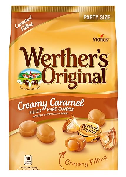 WERTHER CREAMY CARAMEL FILLED HARD CANDIES – 1 LB OF CARAMELS – DELICIOUS CLASSIC TASTE EVERYONE ENJOYS – STOCK UP WITH 1LBS OF CANDY – PERFECT FOR SHARING