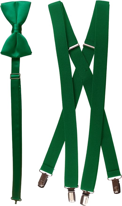 Tuxgear Mens Emerald Green Adjustable Suspender and Bow Tie
