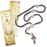 Needzo Divine Mercy Catholic Rosary with Dark Wooden Beads for Men and Women, 20 Inches