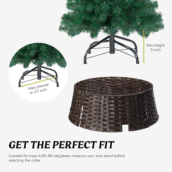 TKKEUEP 28″ CHRISTMAS TREE COLLAR FOR PENCIL TREES WITH 24PCS VELVET CHRISTMAS TREE BOWS,CORD CUT-OUT, BASKET TREE SKIRT COLLAR STAND FOR 4.5-9 FT ARTIFICIAL TREES