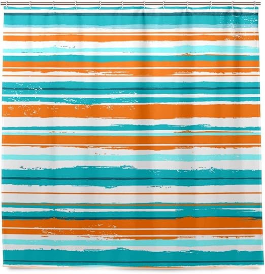 Amazon Com Abaysto Watercolor Orange Turquoise Stripe Polyester Fabric Shower Curtain Sets With Hooks Waterproof Bathroom Decor Home Kitchen
