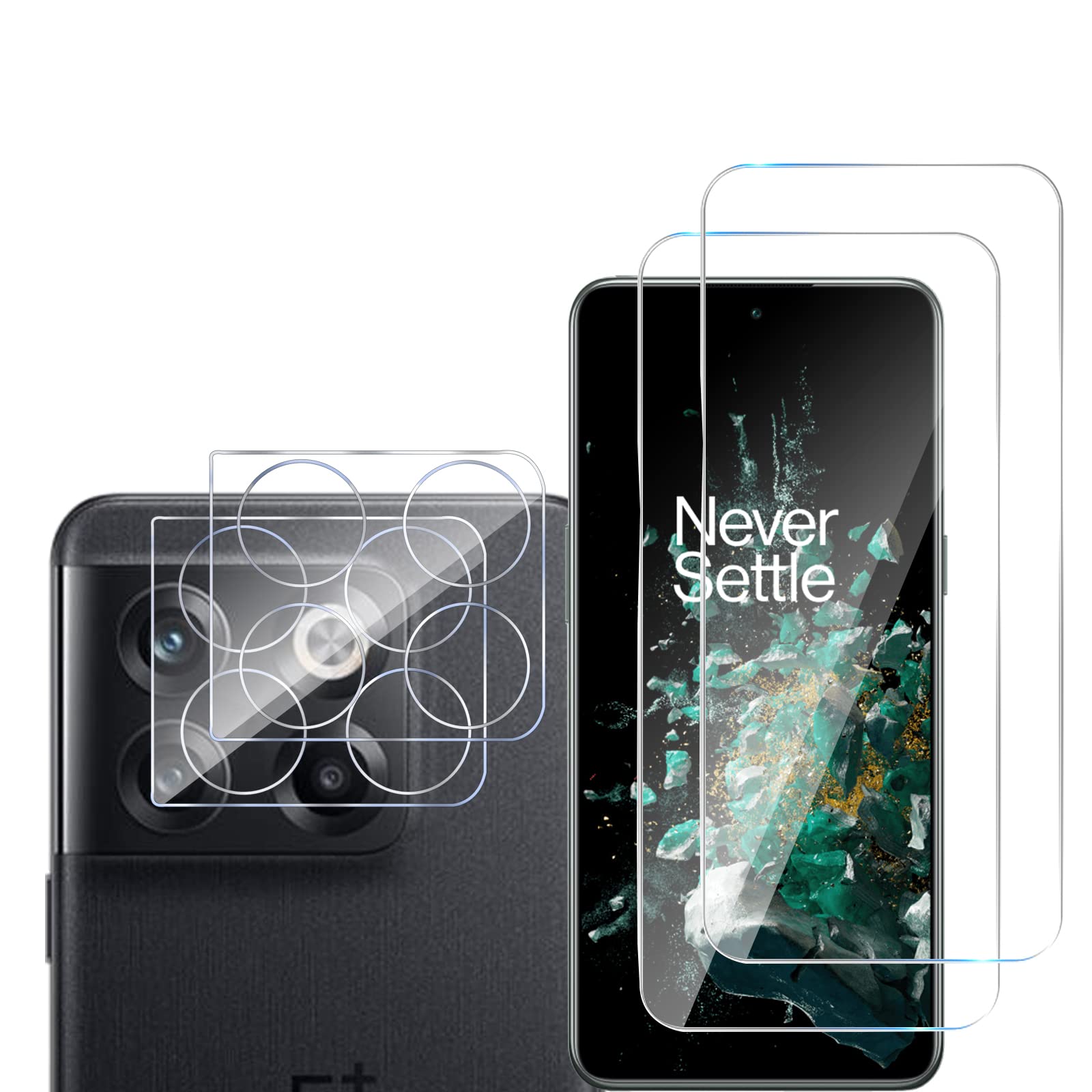 GMUJIAO [2+2 Pack Compatible with OnePlus 10T for Tempered Glass Screen Protector & Camera Lens Protector,HD Full Screen Tempered Glass Film[Anti-Shatter]