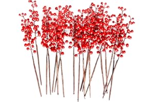 OrgMemory Artificial Berry, Fake Burgundy Berry, (20 pcs, 12" Each), Artificial Berries Stems for Xmas Tree Wreath Decorations Home Decor (red)