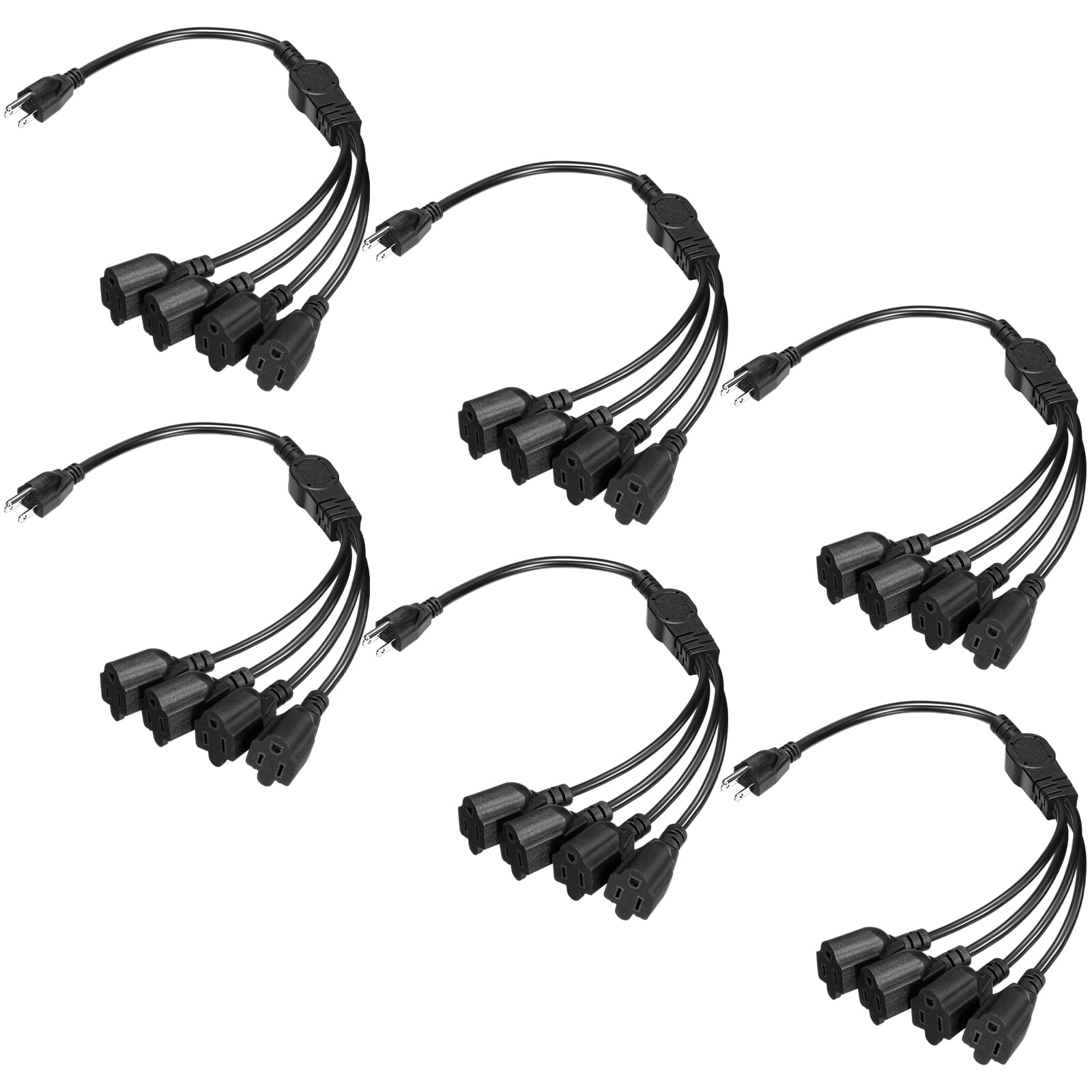 Photo 1 of Kanayu 6 Pcs 3 Prong 1 to 4 Extension Cord Splitter 4 Way Power Cord Cable Black Outlet Plug 3 Prong Outdoor Plug Power Strip Outlet Plug for Home Office Computer, SJT 16 AWG