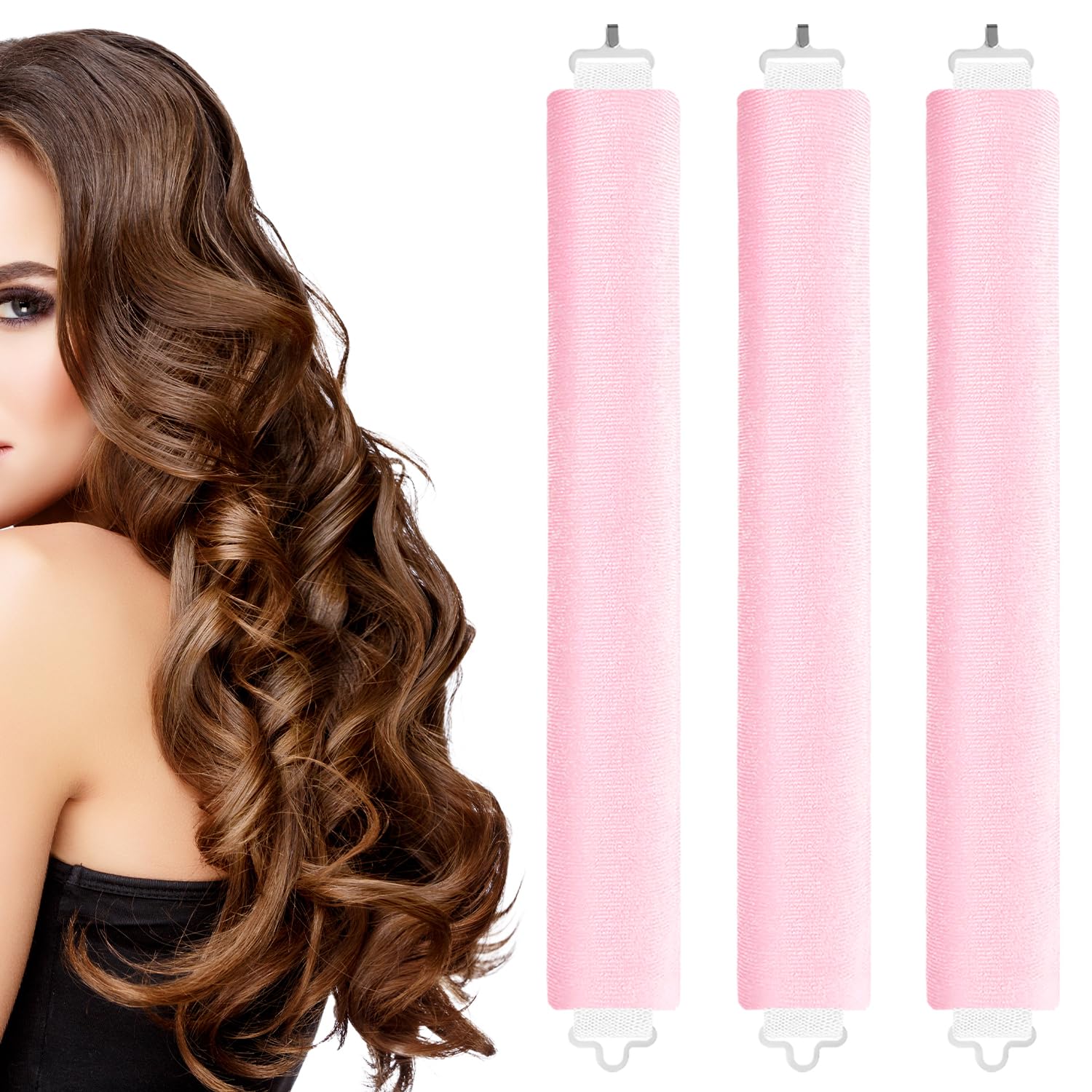 3 Pcs Heatless Curlers Heatless Blowout Rods Heatless Blowout No Heat Heatless Overnight Blowout Rods DIY Hair Styling Appliances for Wavy Short Long Hair (Pink)