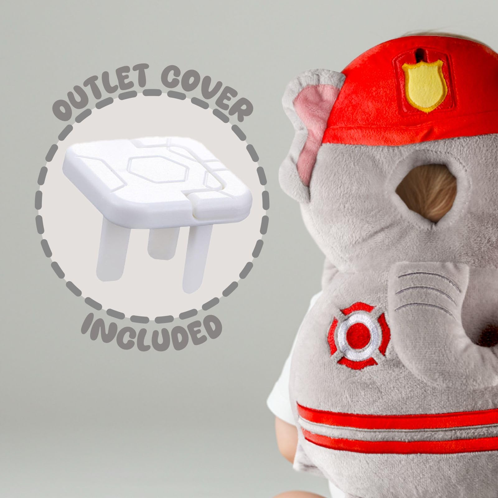 Head Backpack, Elephant Firefighter Design, Baby Head Protector Backpack Padded, with 4 Pieces of Outlet Covers, Babies who are Beginning to Take Their First Steps, Protection Backpack for Baby