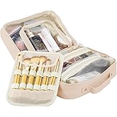 MENRU Travel Makeup Bag Large Capacity Cosmetic Organizer Waterproof Leather Toiletry Bag with Brush Holder and Handle Portable Cosmetic Storage Bag for Women Girls Gift - Pink