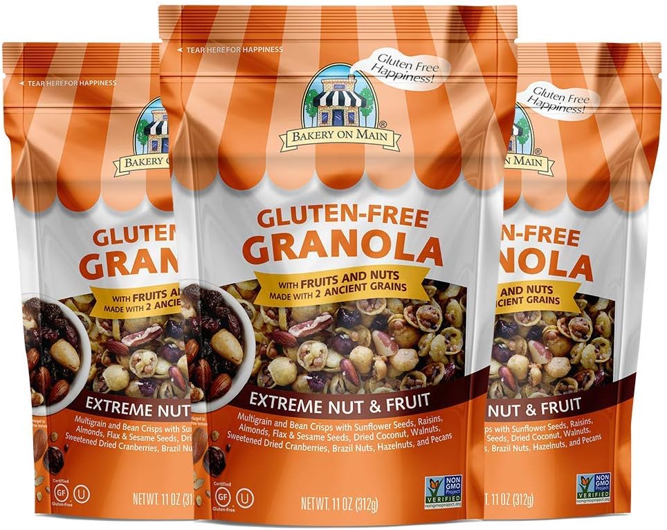 Bakery On MainGluten-Free Granola + Ancient Grains, Vegan & Non GMO - Extreme Nut & Fruit, 11oz (Pack of 3), ASINPRILAK53622