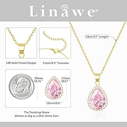 Linawe Pink Crystal Pendant, Gold Chain Imitation