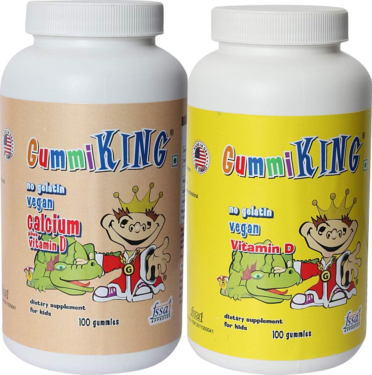 Gummi King Combo Pack of Vitamin D(100 Counts) & Calcium + Vitamin D(100 Counts)-Perfect Bone Development Formula For Kids