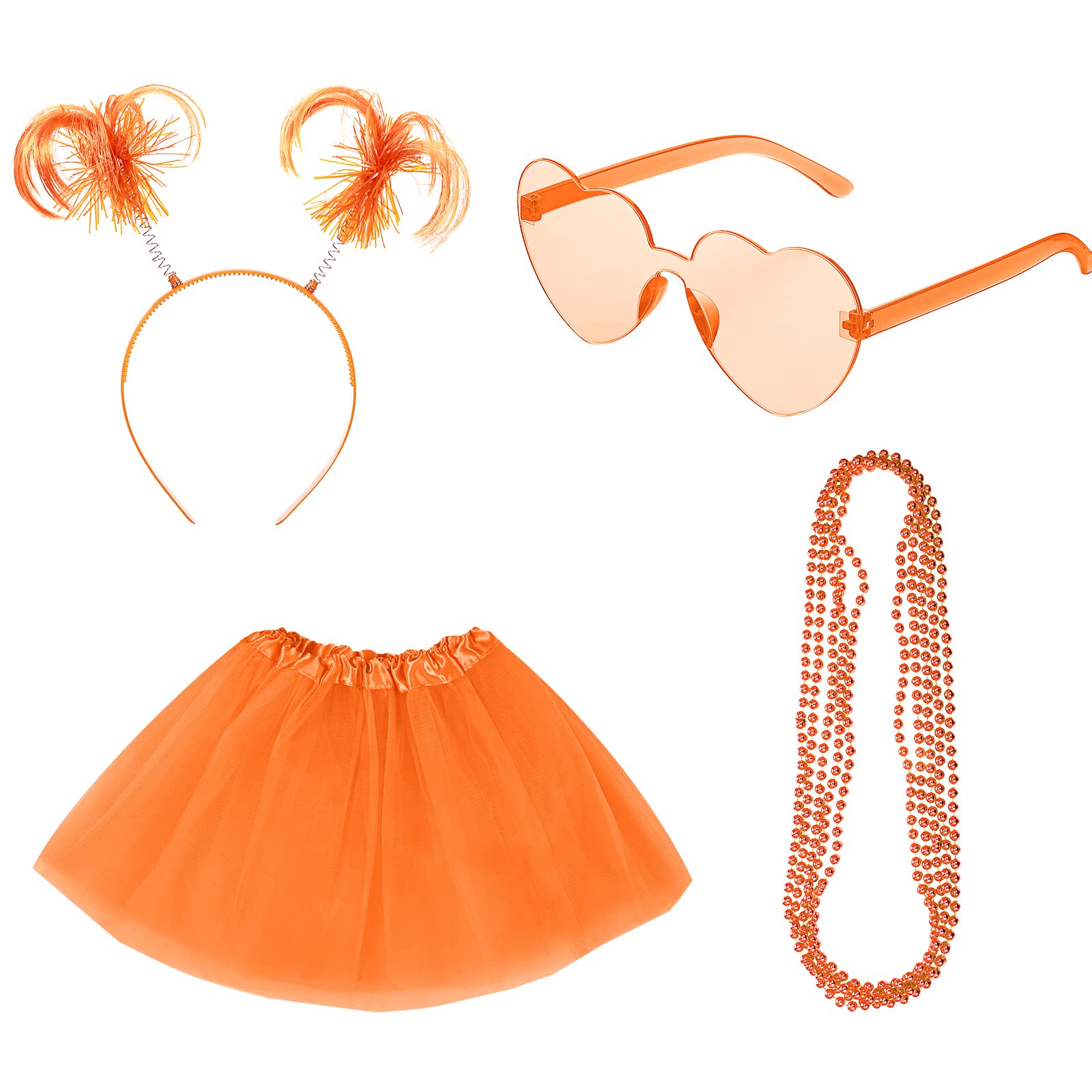 Photo 1 of Canlierr Women Tutu Costume Accessories Set Adult Blue Red Green Tulle Skirt Halloween 80s Party Headband Necklace Sunglasses(Small,Orange)