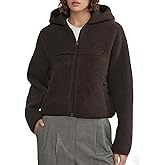 APRROOT Fleece Jacket Women Full Zip up Fuzzy Sherpa Jackets Long Sleeve Cropped Teddy Hooded Sweatshirts with Pockets