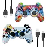 eSeunLau PS-3 Controller,2-Pack Wireless Controller for PS3 Double Vibration,Bluetooth Connection,Motion Sensor,Rechargeable,Upgraded Remote Gamepads Compatible with PS3(Colorful & Graffiti)