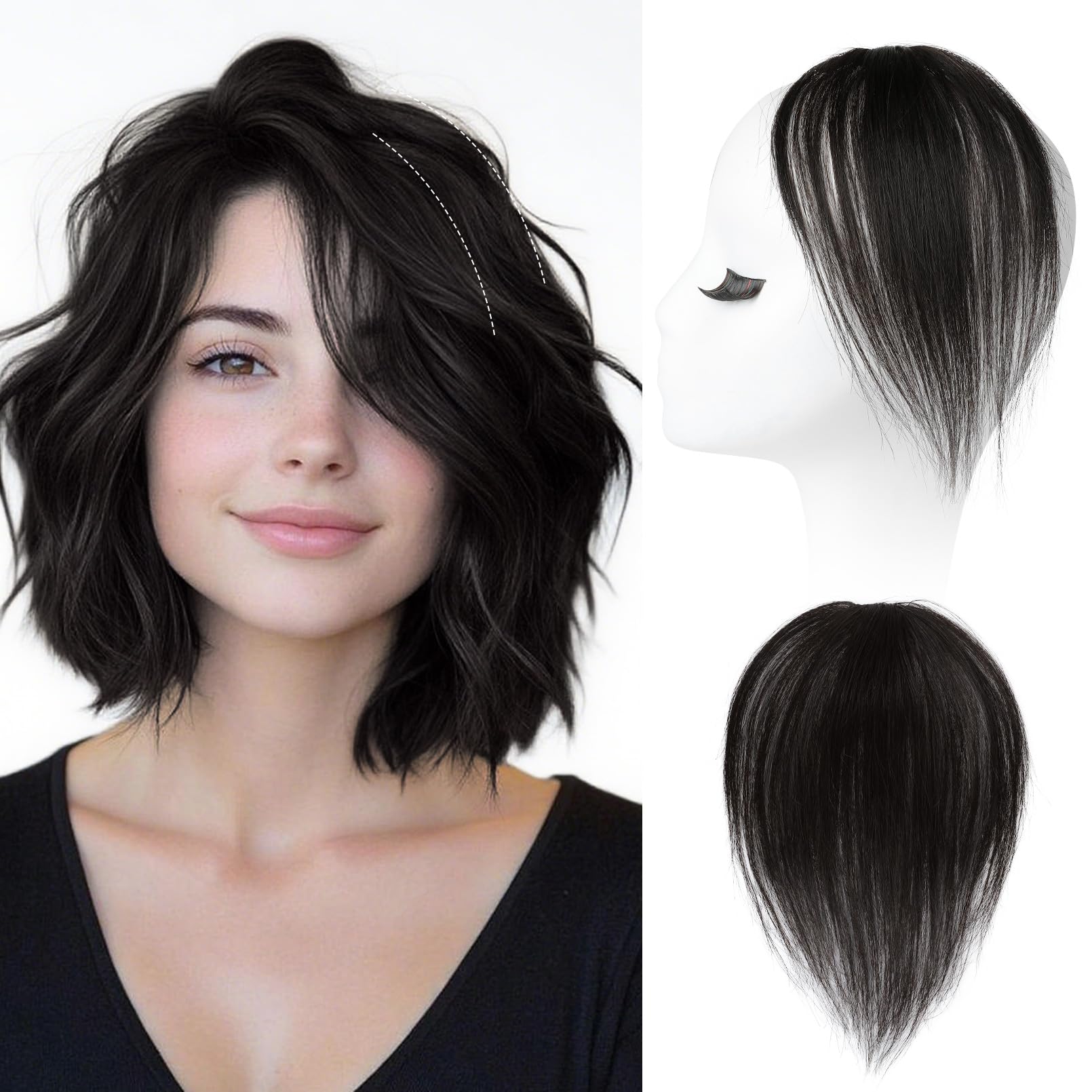 Photo 1 of **CLIP IN** REECHO Human Hair Clip-in Hair Volumizer - 1PC 8 Inch Short Thick Hairpieces for Extra Volume, Easy Clip-in Extensions for Thin & Fine Hair - Off Black