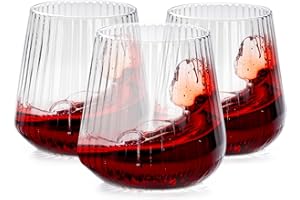 Ciaell 30 Pack Plastic Ribbed Wine Glasses - 14 OZ Thicker Origami Stemless Disposable Wine Champagne Whiskey Unbreakable Clear Cocktail Glass, Reusable Wine Cups for Home Party Wedding Bar