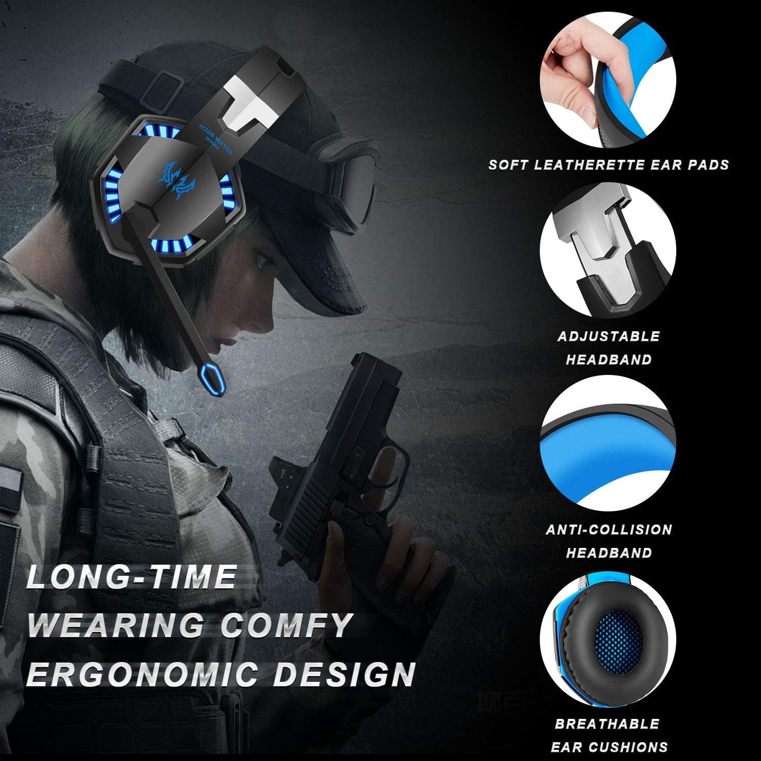 Gaming Headset with Mic for Xbox One,PC,PS4,Over-Ear Headphones with Volume Control LED Light Cool Style Stereo,Noise Reduction for Laptops,Smartphone,Computer,Nintendo Switch: Home Audio & Theater