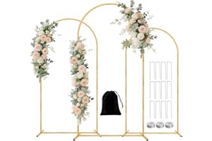 NISOGER Metal Arch Backdrop Stand Set of 3(6 ft, 5 ft, 4 ft) Party Arch Stands for Wedding, Birthday, Baby Shower, Bridal Shower, Balloon Arched Frame for Garden Decor, Gold Floral Arches, 3 Pieces