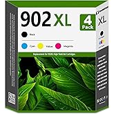 902XL Ink Cartridge Combo Pack High-Yield (4-Pack, BK/C/M/Y) Compatible 902XL Ink Replacement for HP 902xl Ink Cartridge use 
