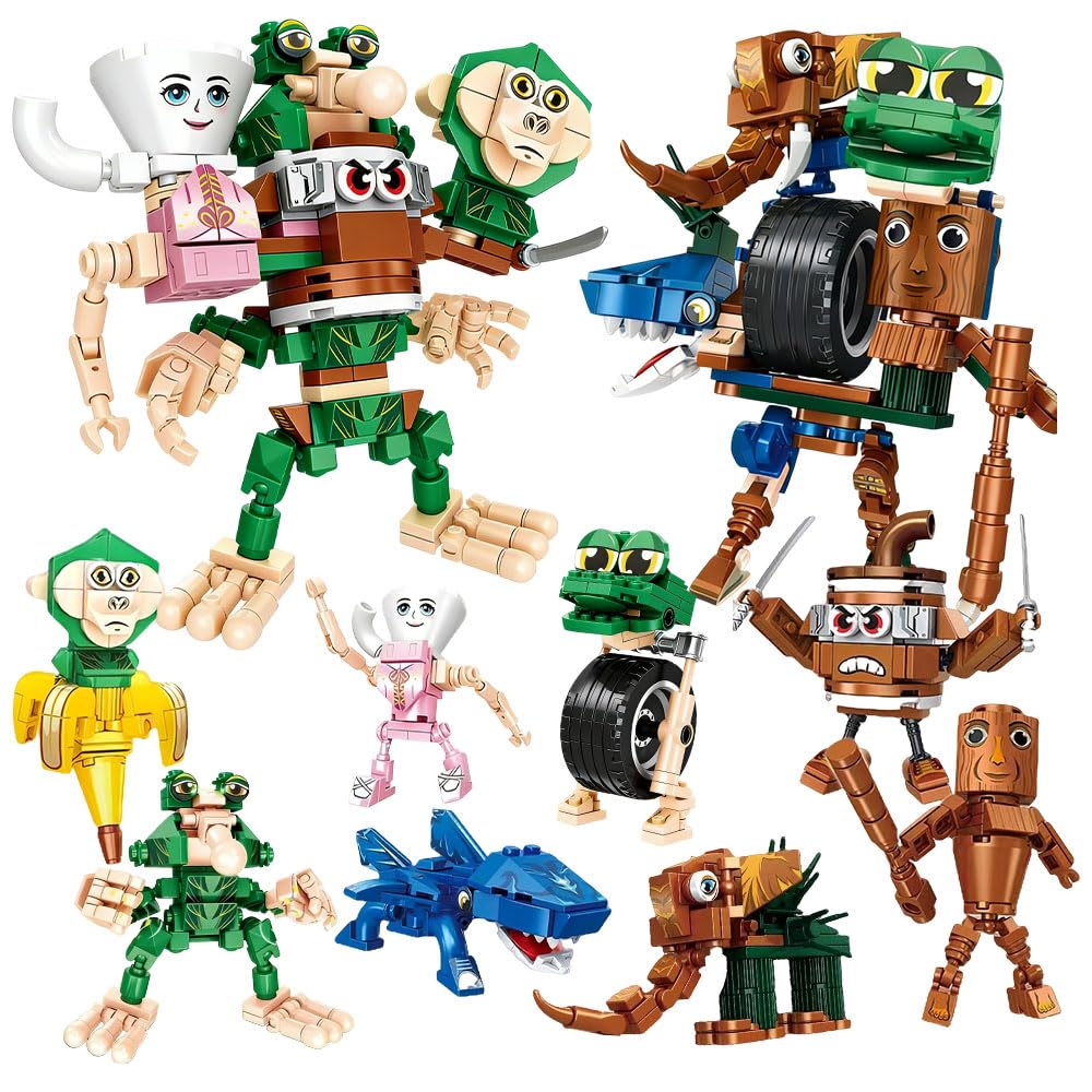 XPJBKC 8 Pcs Italian Brainrot Building Blocks Sets, 2 Types 4-in-1 Combination Tung Tung Tung Sahur Building Blocks, Tralalero Tralala Toy, 503PCS Italian Brain Rot Toys, Weird Stuff Gift for Kids Fan