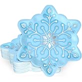 JarThenaAMCS 24Pcs Winter Snowflake Paper Plates Silver Foil Blue Snowflake Shape Disposable Plates Christmas Party Tableware for Xmas Wedding Birthday Table Decor Supplies