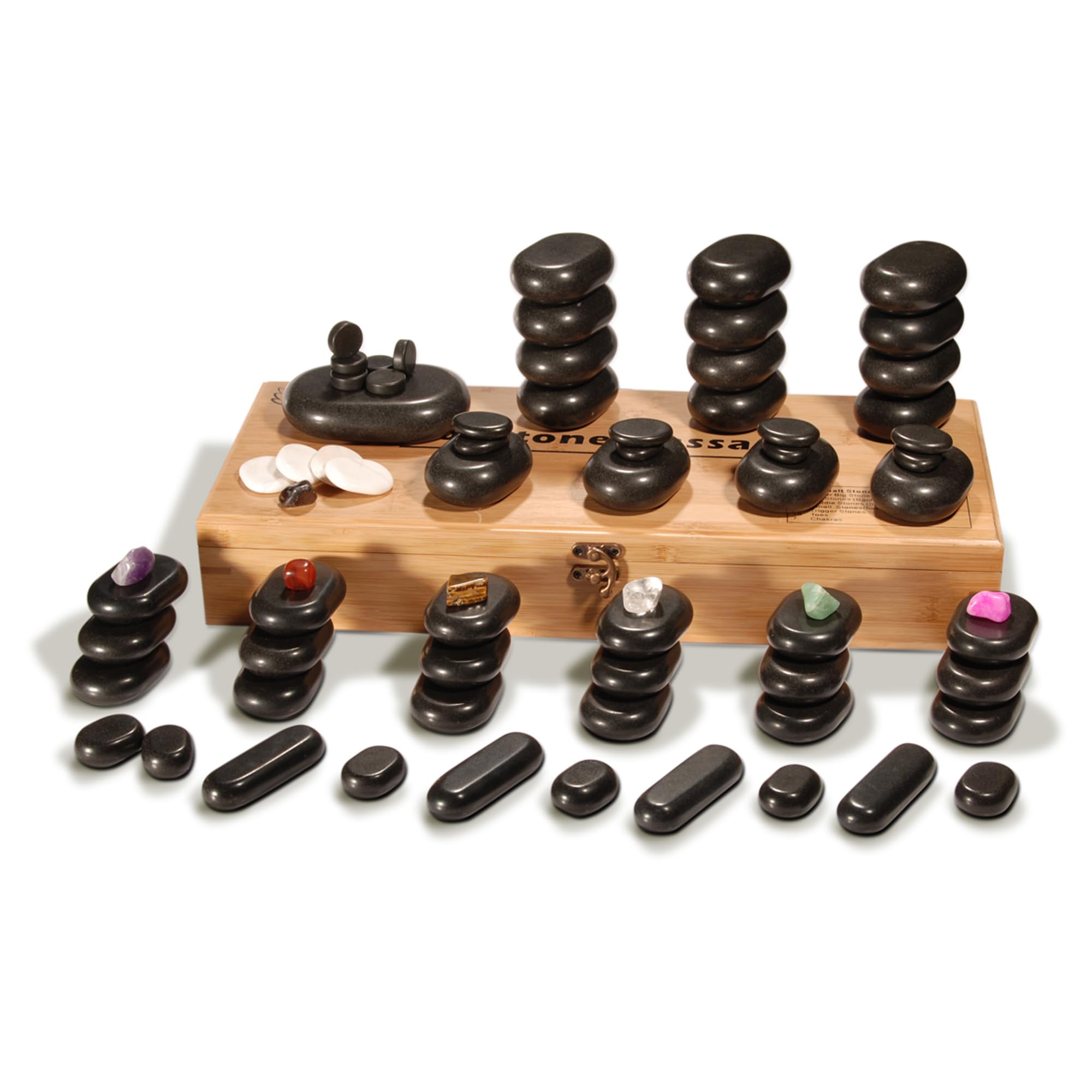 Master Massage Hot Stone Set 100% Basalt Rocks for SPA Body Massage with Bamboo Box (70pcs)