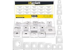 Mardatt 100Pcs M3 M4 M5 M6 M8 M10 M14 Square Washer Plate Kit, 15 Sizes 304 Stainless Steel Bearing Plate Washers Flat Washer
