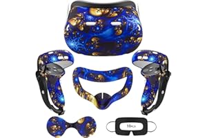 AIXOTO VR Accessories for Oculus Quest 2, Silicone Face Cover/Controller Grip Cover/VR Shell Cover/Lens Cover/10PCS Disposable Eye Cover are Included in VR Headset Accessories Set,(BlueFire)